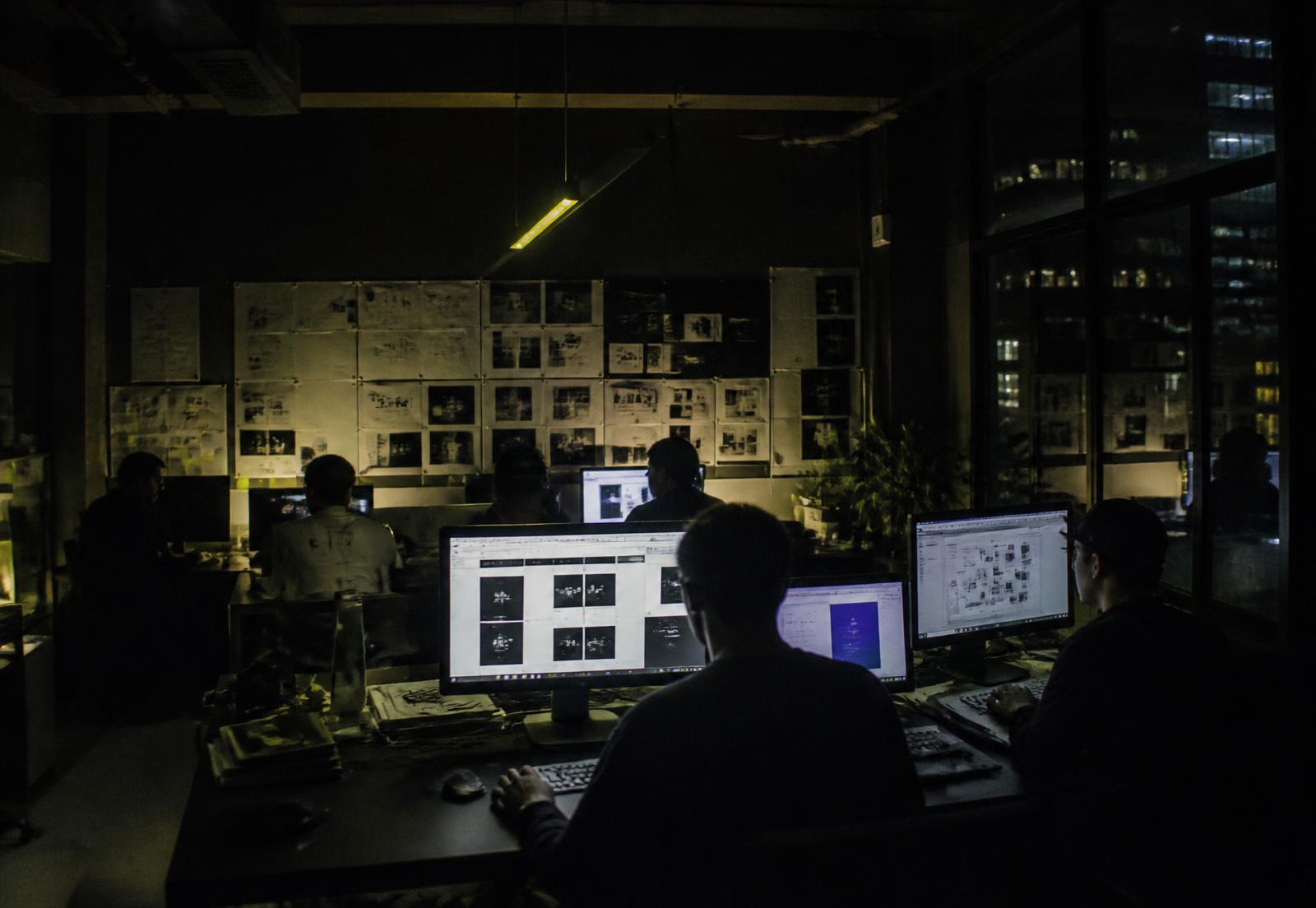 The MarkX studio working late at night